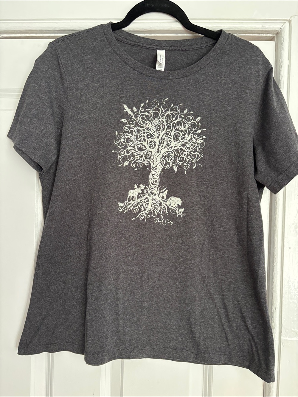 Bella Canvas Gray Short Sleeve Tee with White Tree Graphic - Park City Utah